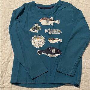 Tea Collection Teal Long Sleeve Shirt with Fish Design